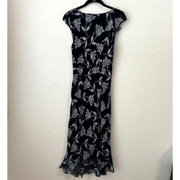 Vintage The Limited Dress Womens Size 6 100% Silk Y2K Floral Vneck Midi Navy - Picture 2 of 7